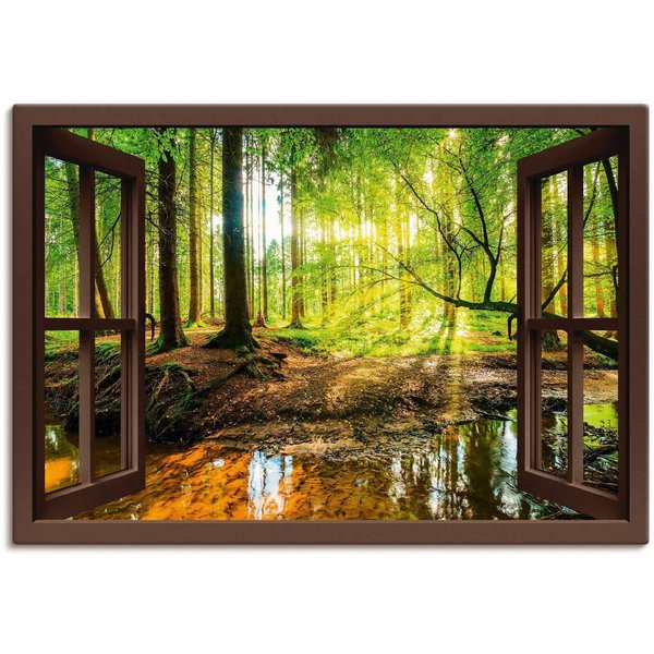 Artland Wandbild Fensterblick - Wald mit Bach, Wald (1 St), als Leinwandbild, Poster, Wandaufkleber in verschied. Größen