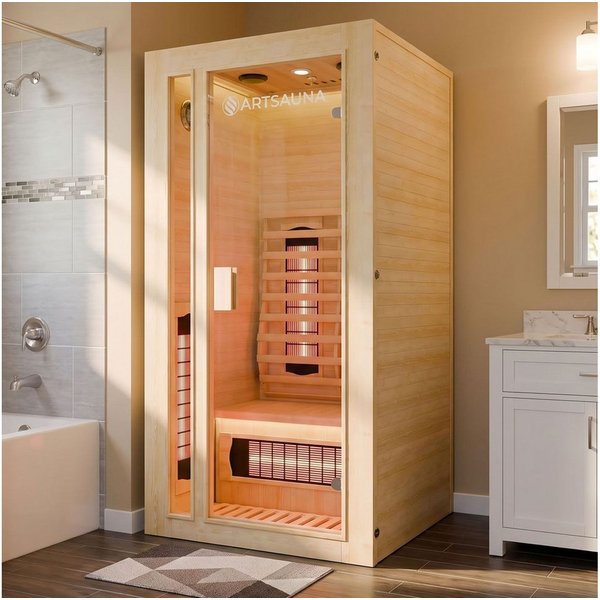 Artsauna Infrarotkabine Nyborg S90V, für 1 Personen, Hemlockholz, HiFi-System, Ionisator, LED-Farblicht