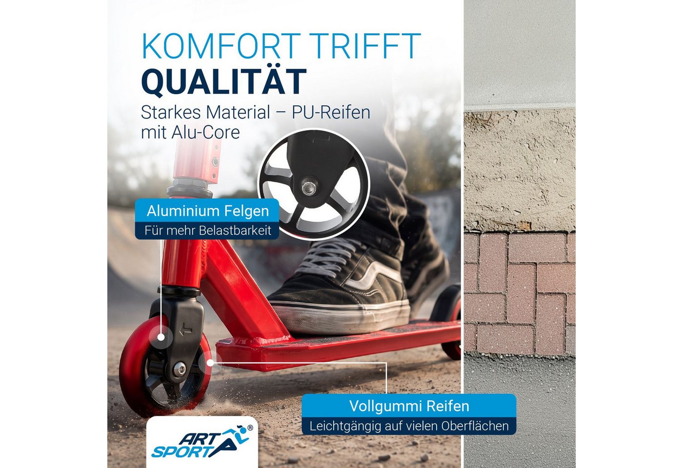 ArtSport Stuntscooter Red Smoke, Alu Core, 360°-Lenker mit TPR-Grips, stabil und leicht – Bild 3 von 5