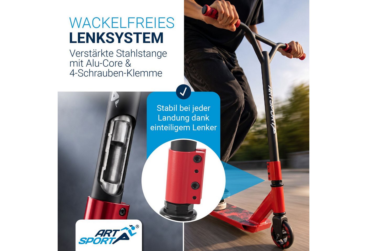 ArtSport Stuntscooter Red Smoke, Alu Core, 360°-Lenker mit TPR-Grips, stabil und leicht – Bild 5 von 5