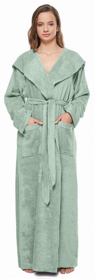 Arus Damenbademantel Angel, extra lang, mit Kapuze, ideal für Zuhause & Wellness, Langform, 100% Baumwolle, Kapuze, Gürtel, mit Kapuze, extra lang, leicht, 100  – Bild 3 von 5