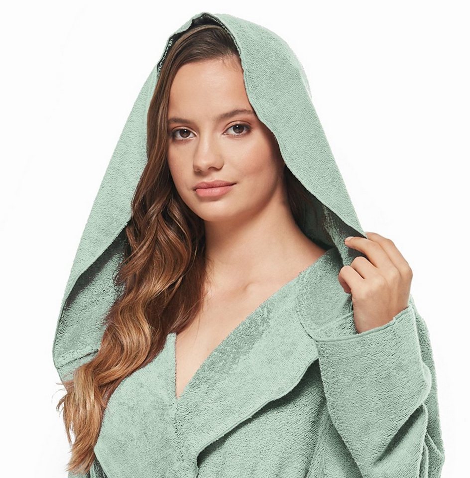 Arus Damenbademantel Angel, extra lang, mit Kapuze, ideal für Zuhause & Wellness, Langform, 100% Baumwolle, Kapuze, Gürtel, mit Kapuze, extra lang, leicht, 100  – Bild 5 von 5