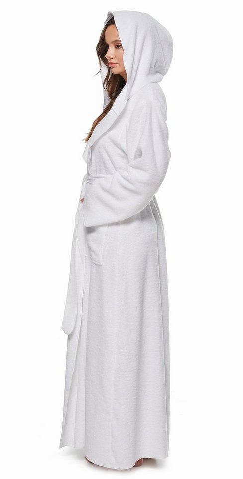 Arus Damenbademantel Angel, extra lang, mit Kapuze, ideal für Zuhause & Wellness, Langform, 100% Baumwolle, Kapuze, Gürtel, mit Kapuze, extra lang, leicht, 100  – Bild 2 von 5