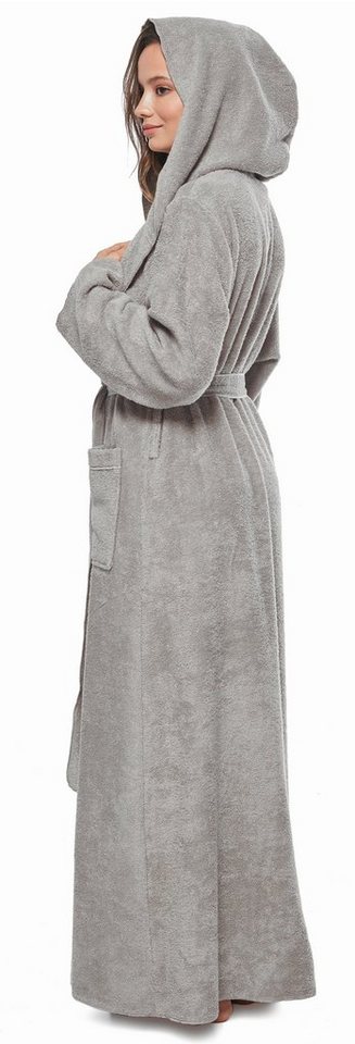 Arus Damenbademantel Angel, extra lang, mit Kapuze, ideal für Zuhause & Wellness, Langform, 100% Baumwolle, Kapuze, Gürtel, mit Kapuze, extra lang, leicht, 100  – Bild 2 von 5