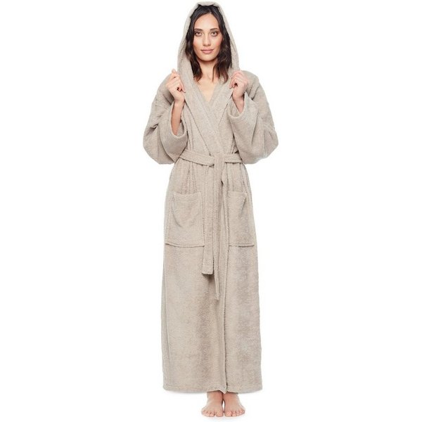 Arus Damenbademantel Astra, pflegeleicht, wadenlang oder extralang für Spa & Sauna, 100% Baumwolle, Kapuze, Gürtel, mit Kapuze, wadenlang oder extra lang, 100% 