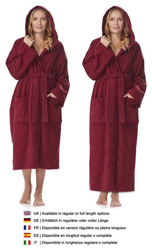 Arus Damenbademantel Astra, pflegeleicht, wadenlang oder extralang für Spa & Sauna, 100% Baumwolle, Kapuze, Gürtel, mit Kapuze, wadenlang oder extra lang, 100%  – Bild 2 von 5