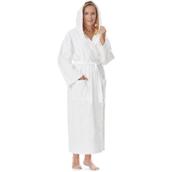 Arus Damenbademantel Astra, pflegeleicht, wadenlang oder extralang für Spa & Sauna, 100% Baumwolle, Kapuze, Gürtel, mit Kapuze, wadenlang oder extra lang, 100% 