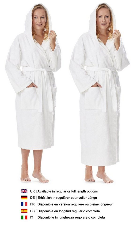 Arus Damenbademantel Astra, pflegeleicht, wadenlang oder extralang für Spa & Sauna, 100% Baumwolle, Kapuze, Gürtel, mit Kapuze, wadenlang oder extra lang, 100%  – Bild 2 von 5