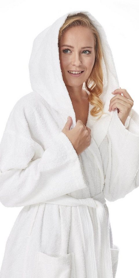 Arus Damenbademantel Astra, pflegeleicht, wadenlang oder extralang für Spa & Sauna, 100% Baumwolle, Kapuze, Gürtel, mit Kapuze, wadenlang oder extra lang, 100%  – Bild 4 von 5