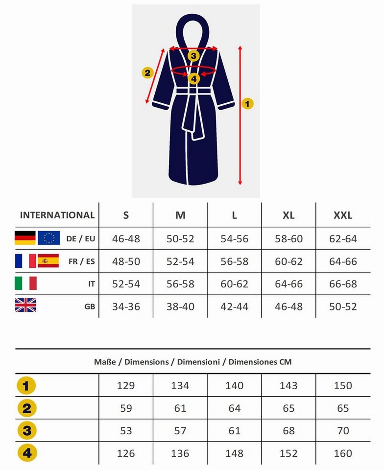 Arus Herrenbademantel mit Kapuze, 100% Baumwolle, extra lang, für Spa & Zuhause, 100% Baumwolle, Kapuze, Gürtel, mit Kapuze, extra lang und weit, 100% Baumwolle – Bild 4 von 5