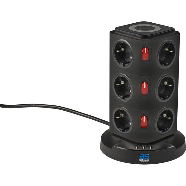 as - Schwabe Tischsteckdosen mit Induktionsladefläche, IP20 Steckdosenleiste 12-fach (Ein- / Ausschalter, USB-Anschlüsse, Schalterbeleuchtung, Schutzkontaktstec