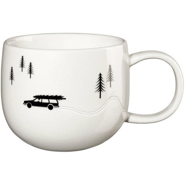 ASA SELECTION Becher Henkelbecher 0,4 l Joy Snow Tracks Skidding Xmas, 1-tlg., New Bone China, Henkelbecher, Ø10cm, New Bone China, Weiß