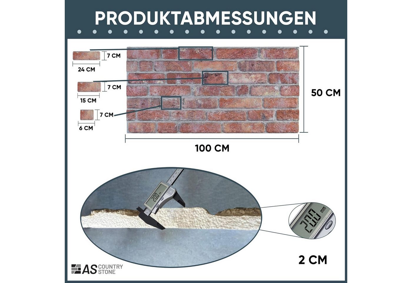 ASCountrystone Wandpaneel Backsteinoptik, BxL: 50,00x100,00 cm, 0,50 qm – Bild 3 von 5
