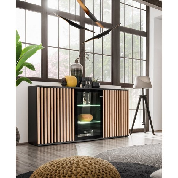 ASM-Moebel Kommode Anrichte CAMERON ZHJ mit Lamellen Led B. und Push-Click System, Mit Led Beleuchtung, Push-Click System und Lamellen