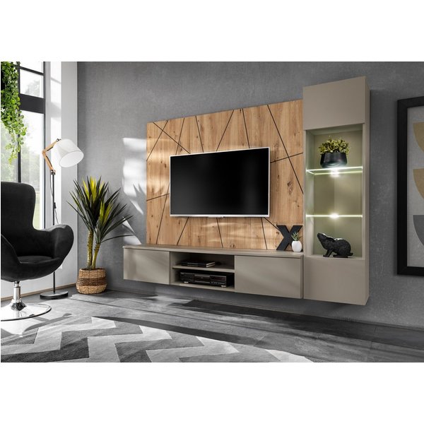 ASM-Moebel Wohnwand Wohnwand Anbauwand XARI mit Led und Push - Click, Mit Led Beleuchtung und Push-Click System