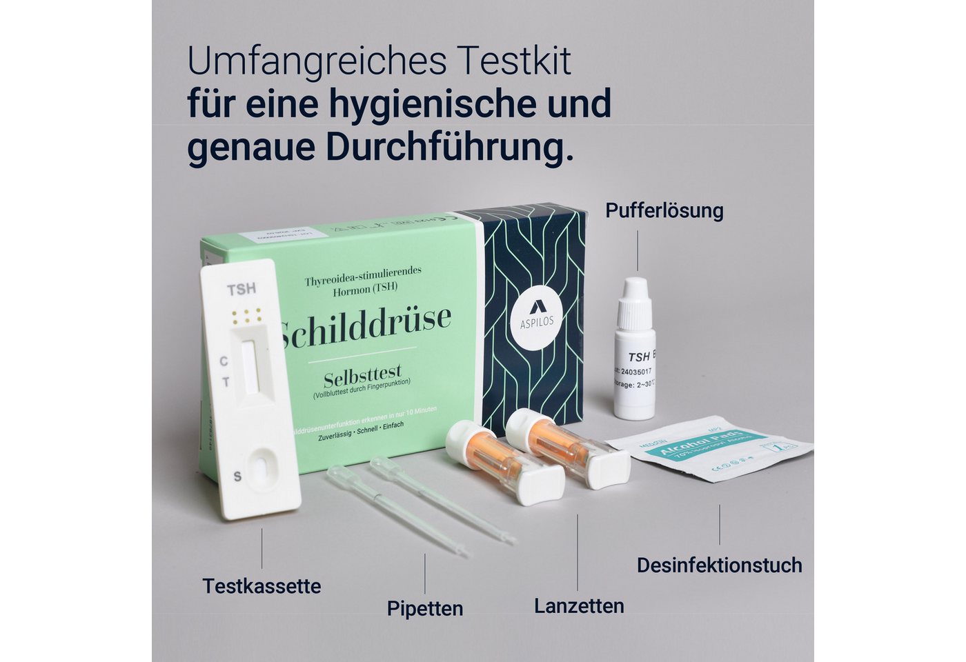 ASPILOS Hämoglobin-Schnelltest Schilddrüsen Unterfunktion Selbsttest für Zuhause in 10 Minuten, Bluttest, selbst durchführbar, TSH-Wert, 1-tlg., Schilddrüsenunt – Bild 2 von 5