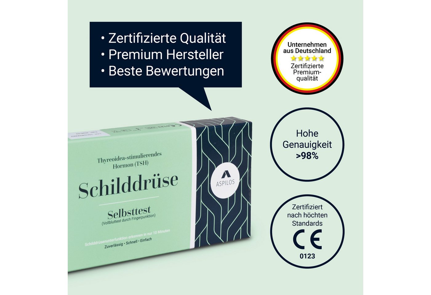 ASPILOS Hämoglobin-Schnelltest Schilddrüsen Unterfunktion Selbsttest für Zuhause in 10 Minuten, Bluttest, selbst durchführbar, TSH-Wert, 1-tlg., Schilddrüsenunt – Bild 5 von 5