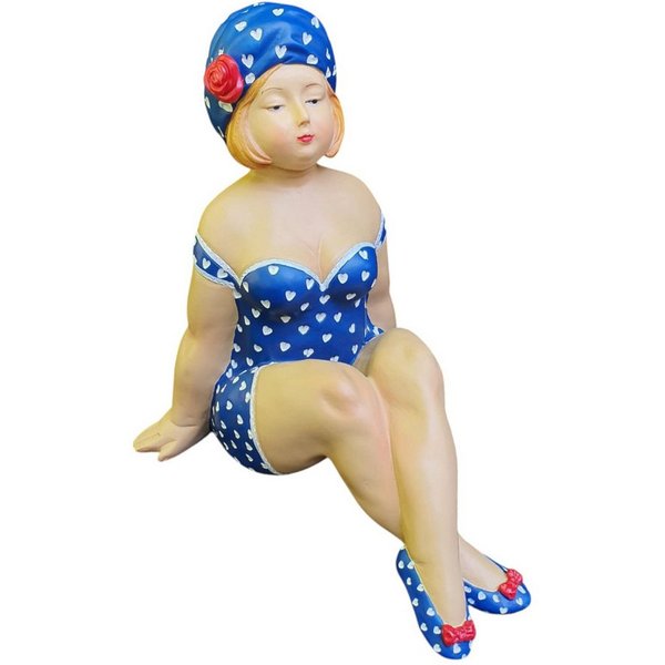 Aspinaworld Gartenfigur Badenixe Figur sitzend 20 cm blau mit Herzmuster – für Teichrand
