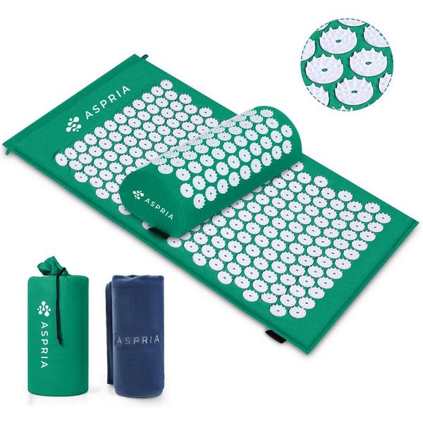 ASPRIA Yogamatte Akupressur-Set, Akupressurmatte & Akupressurkiss zur Entspannung, Whigre Akupressur-Set