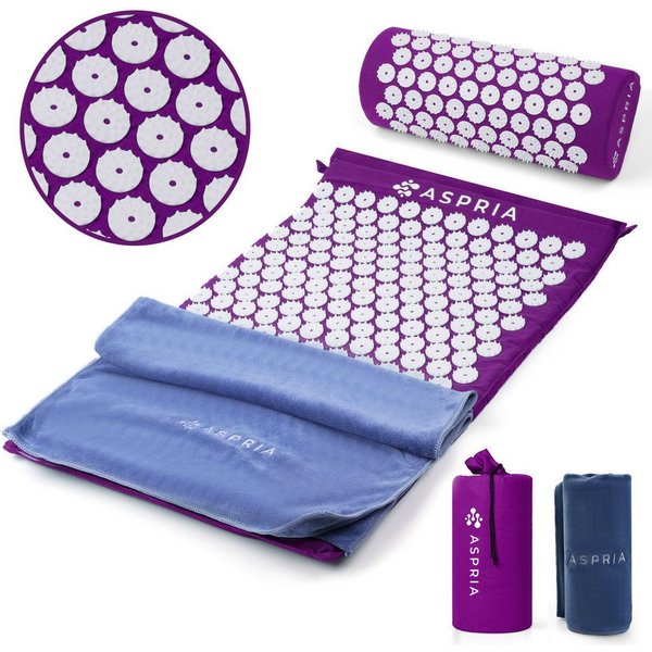 ASPRIA Yogamatte Akupressur-Set, Akupressurmatte & Akupressurkiss zur Entspannung, Whigre Akupressur-Set