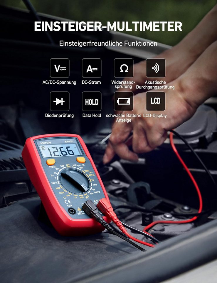 AstroAI Multimeter Digital Multimeter mit Ohm Volt Ampere Spannung Tester Messung – Bild 2 von 5