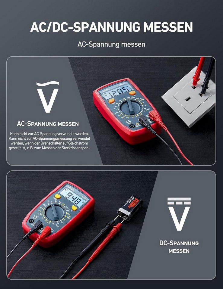AstroAI Multimeter Digital Multimeter mit Ohm Volt Ampere Spannung Tester Messung – Bild 3 von 5