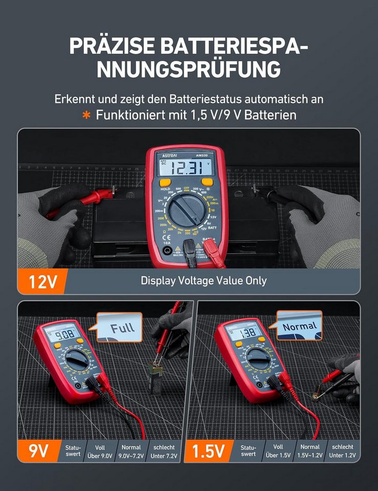 AstroAI Multimeter Digital Multimeter mit Ohm Volt Ampere Spannung Tester Messung – Bild 5 von 5