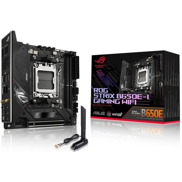 Asus ROG STRIX B650E-I Mainboard Aura Sync RGB-Beleuchtung, (GAMING WIFI Mainboard Sockel, 1-St., RAM 64 GB), HDMI, AMD, Ryzen 7000, Mini-ITX, DDR5 Speicher, US