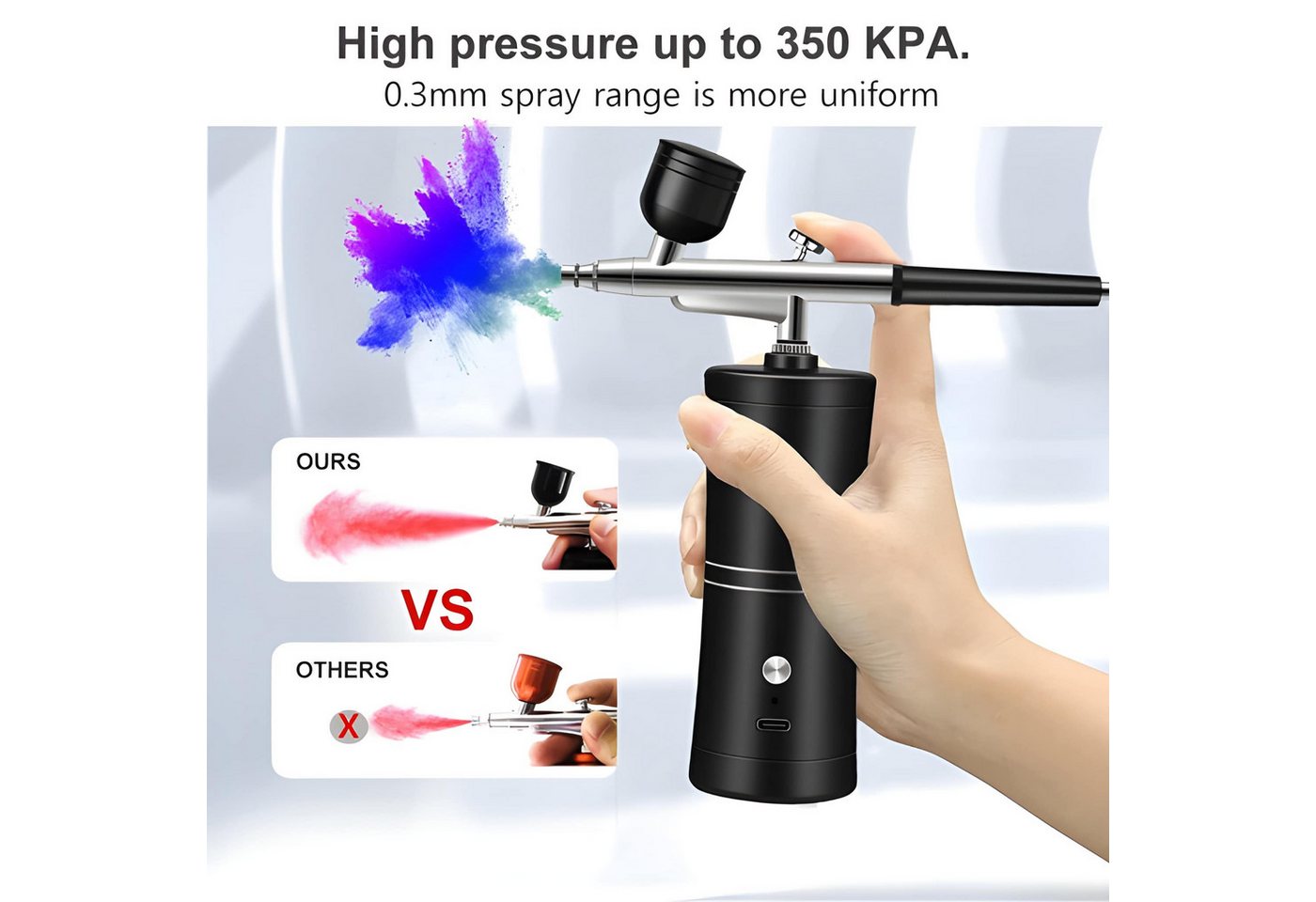 Athlix Airbrush-Kompressor Airbrush mit Kompressor zum Nagellackieren kabellos Sprühpistole, 360 kPa Luftdruck - Ideal für feine Detailarbeiten – Bild 4 von 5