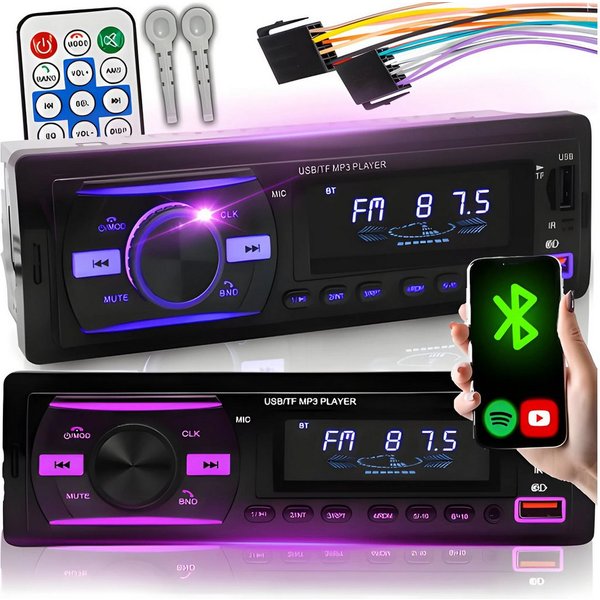 Athlix Auto Radio DAB+, Bluetooth, USB, Aux-Eingang, Sub-Out, Multicolour Autoradio (Freisprechfunktion, App-Steuerung, Schnellladung)