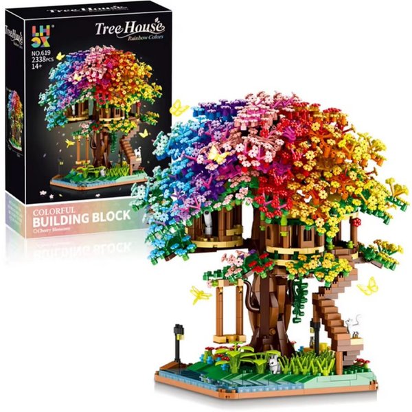 Athlix Baumhaus-Bauset DIY Regenbogen-Farben Klemmbausteine Spielbausteine, (2338 St), anspruchsvolles und detailreiches Bauerlebnis