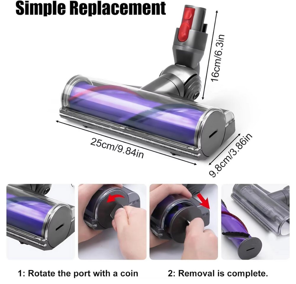 Athlix Bodendüse Elektrischer Bodendüsenkopf mit integrierter Walzenbürste Dyson, Zubehör für Dyson, Bürstenwalze schützt empfindliche Hartböden, Präziser Klick – Bild 2 von 5