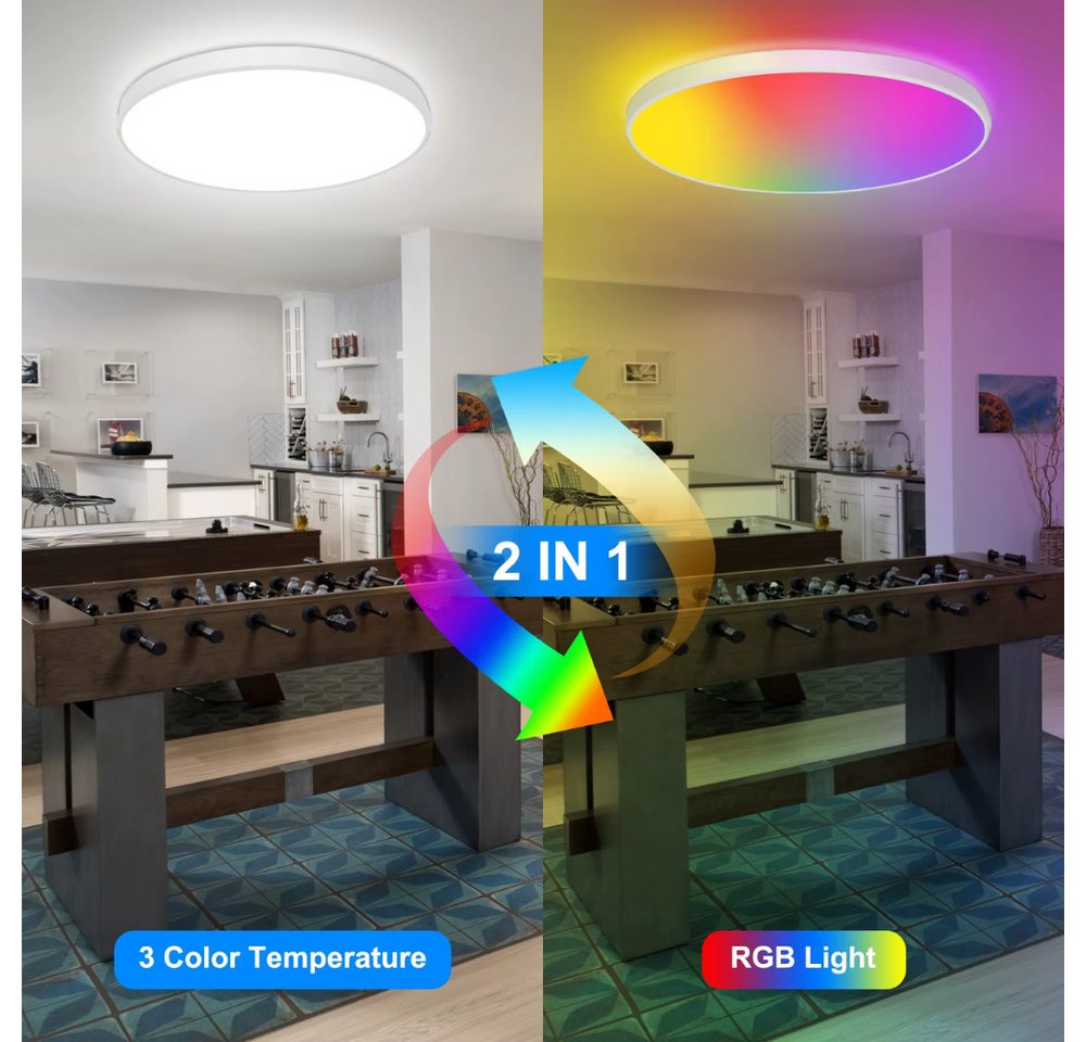 Athlix Deckenleuchte CE1133 Intelligente RGB-LED-Deckenleuchte, LED fest integriert, 16 Millionen RGB-Farben, Musik-Synchronisationsmodus – Bild 2 von 4