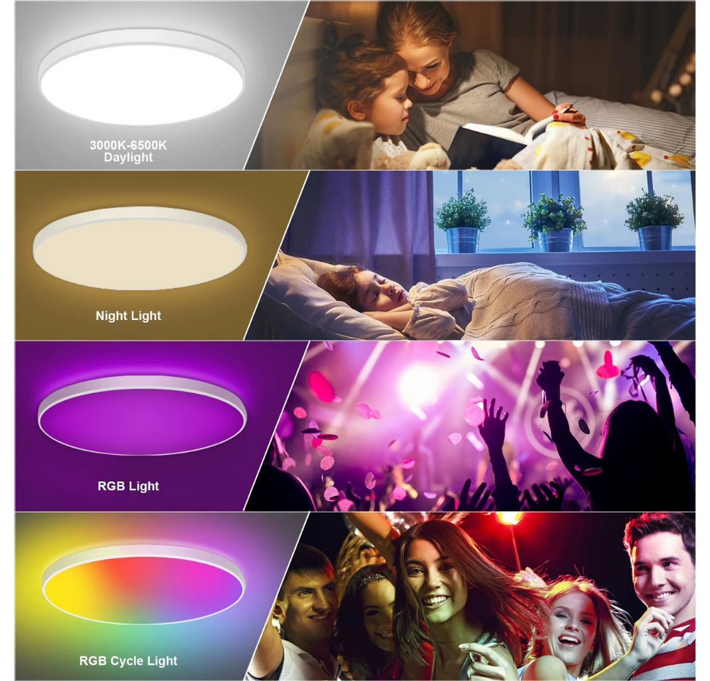 Athlix Deckenleuchte CE1133 Intelligente RGB-LED-Deckenleuchte, LED fest integriert, 16 Millionen RGB-Farben, Musik-Synchronisationsmodus – Bild 4 von 4