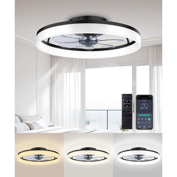 Athlix Deckenventilator Deckenleuchte LED Deckenventilator mit Fernbedienung Deckenleuchte, LED, Verstellbar, 50cm Durchmesser, 24W, 6 Geschwindigkeiten