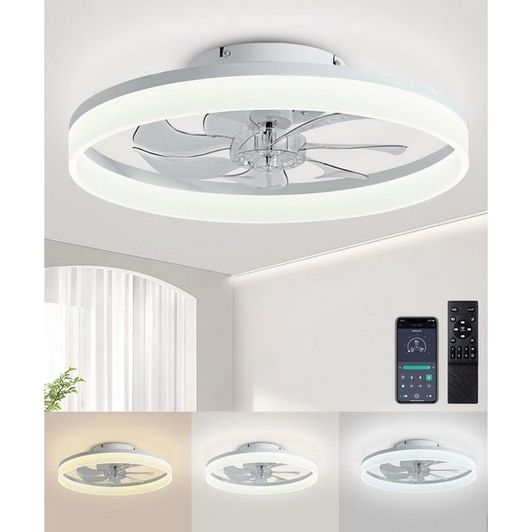 Athlix Deckenventilator Deckenleuchte LED Deckenventilator mit Fernbedienung Deckenleuchte, LED, Verstellbar, 50cm Durchmesser, 24W, 6 Geschwindigkeiten