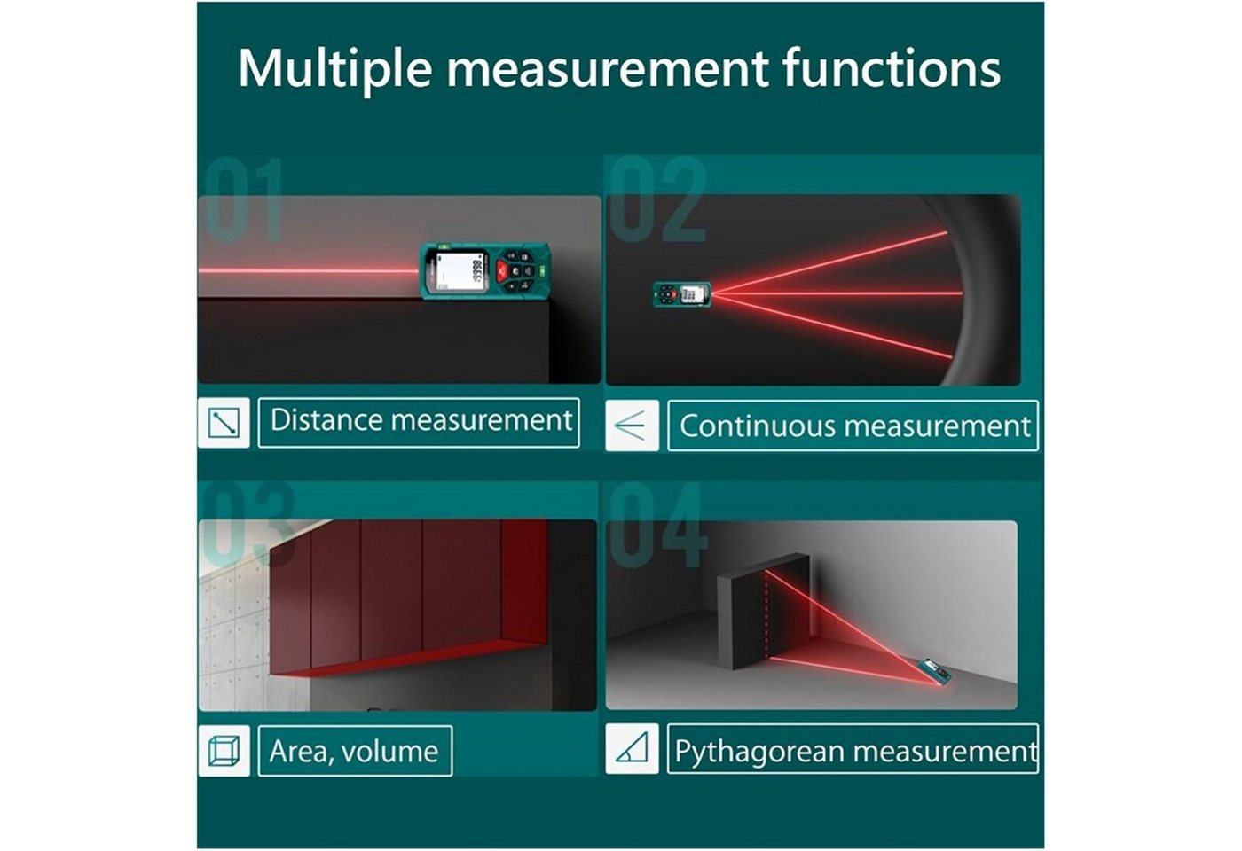 Athlix Entfernungsmesser Digitales Entfernungsmessgerät bis 120m Laser Messgerät Entfernung, Misst Entfernung, Fläche, Volumen, Addition, Subtraktion – Bild 4 von 4