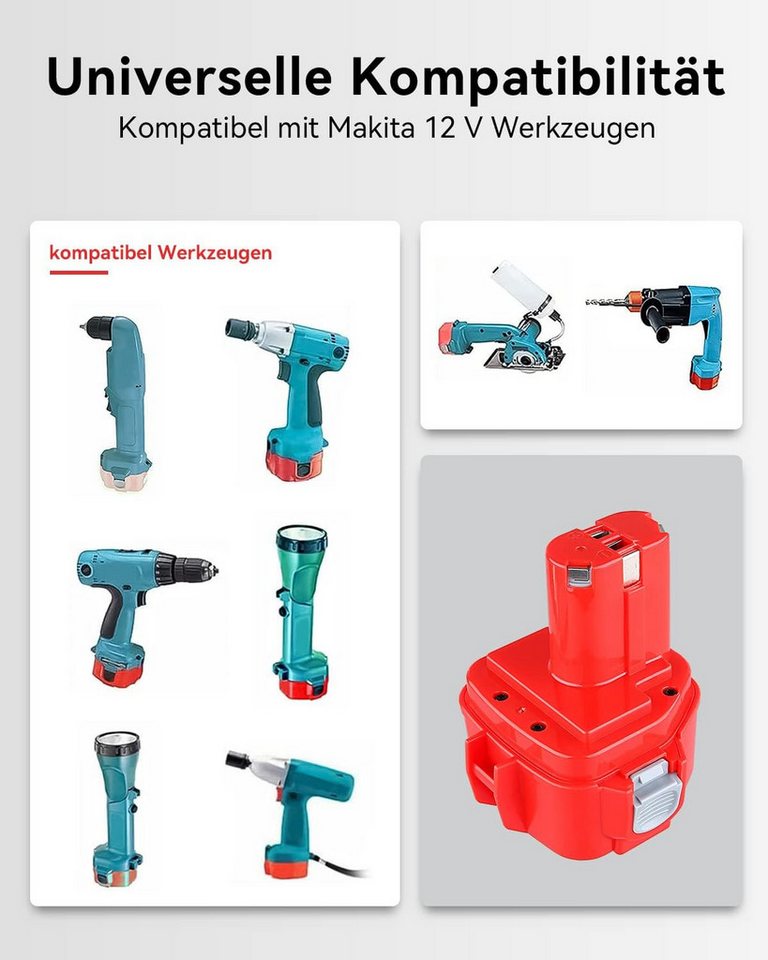 Athlix Ersatz Akku 4,0 Ah für Makita 12-V-Akku, 2er Set, PA1222 1220 1200 Akkupacks (12 V), 2 Stück, 4000 mAh, 20 % längere Laufzeit – Bild 3 von 5