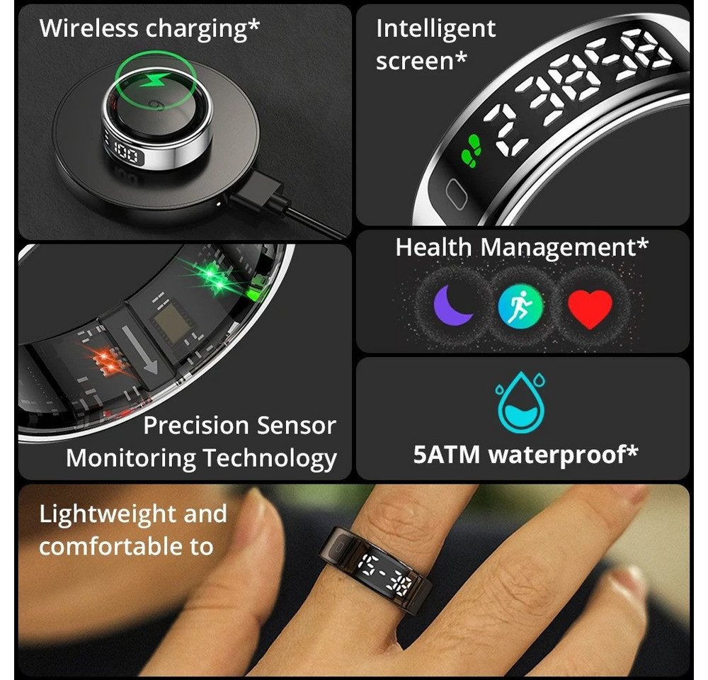 Athlix Fitness-Tracker Smart Ring mit Bildschirm und Touch Fitness Tracker Gesundheitsmanager, Touch-Display, Keine Smartwatch nötig, Wasserdicht – Bild 3 von 5