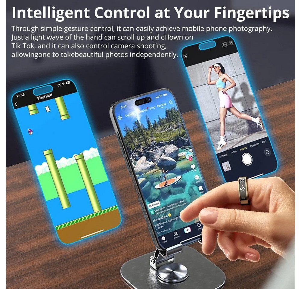 Athlix Fitness-Tracker Smart Ring mit Bildschirm und Touch Fitness Tracker Gesundheitsmanager, Touch-Display, Keine Smartwatch nötig, Wasserdicht – Bild 5 von 5