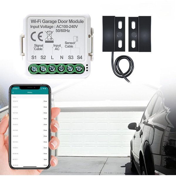 Athlix Garagentor-Empfänger WiFi Garagentor Öffner mit APP Smart Relais Schalter Modul, für Garage, 1 Schaltkontakte, Zuverlässiger Automatikbetrieb, Einfache W