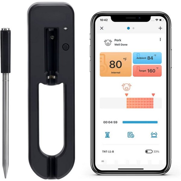 Athlix Grillthermometer Fleischthermometer Grill Thermometer Kabellos mit App, Bluetooth-Fleischthermometer, Zwei integrierte Sensoren