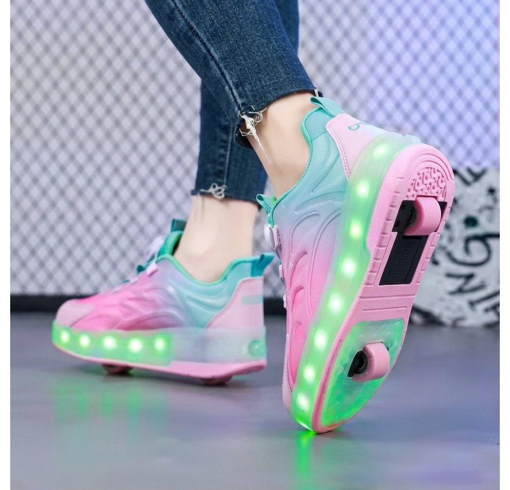 Athlix Kinder LED Sneaker mit Rollen Leuchtschuhe Freizeitschuhe Herbst Sneaker Patchwork-Design, Integrierte LED-Lichter mit Leuchteffekt – Bild 2 von 3