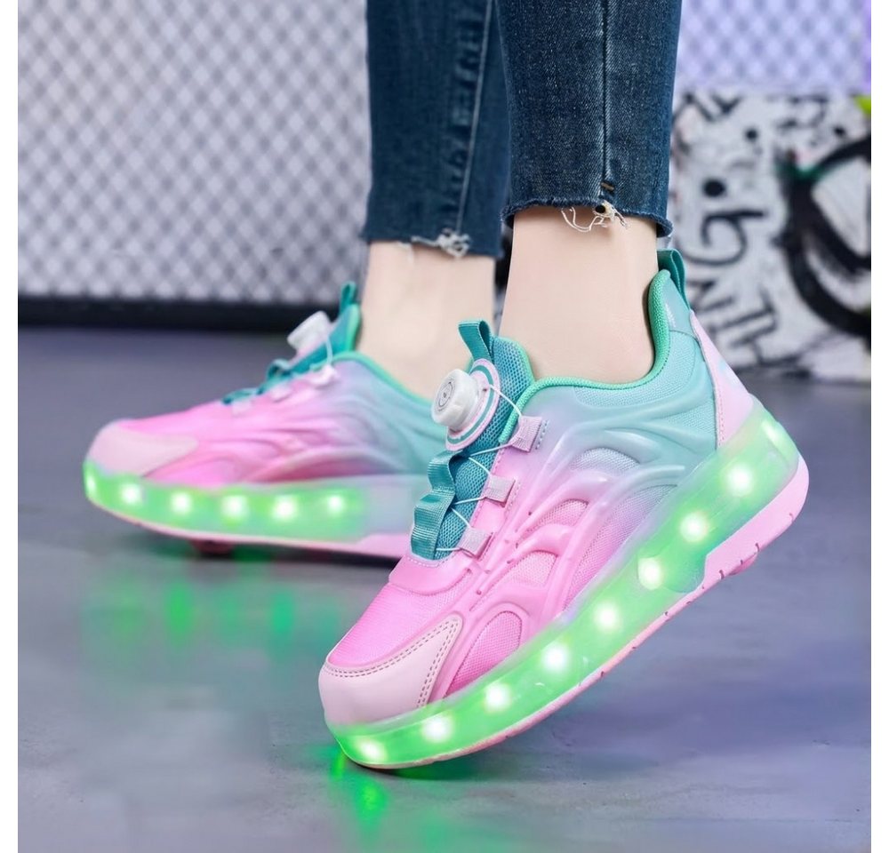 Athlix Kinder LED Sneaker mit Rollen Leuchtschuhe Freizeitschuhe Herbst Sneaker Patchwork-Design, Integrierte LED-Lichter mit Leuchteffekt – Bild 3 von 3
