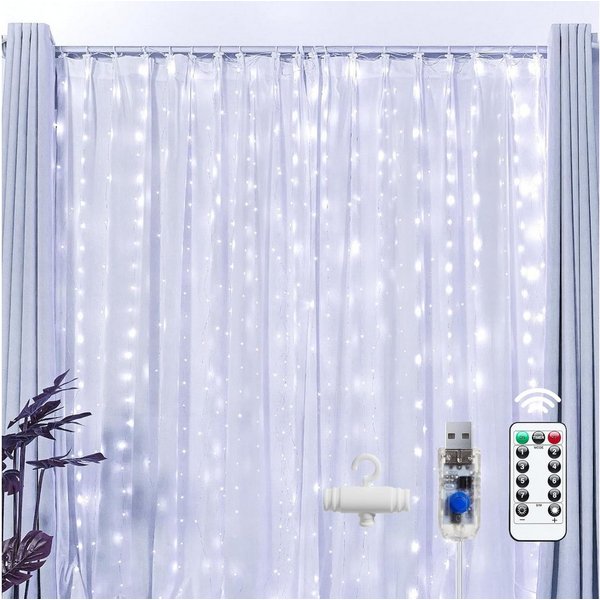 Athlix LED-Lichtervorhang LED Vorhang Lichterkette wasserdicht Weihnachten Fernbedienung, 3m breit - bis zu 3m lang, Innen und Außen