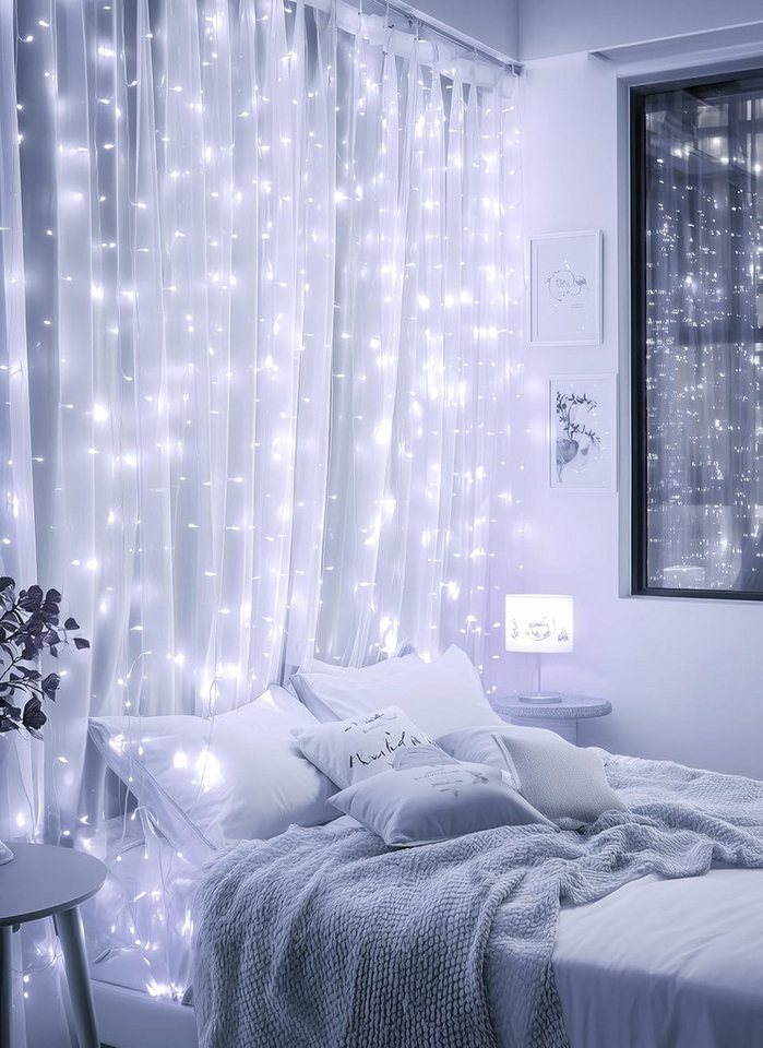 Athlix LED-Lichtervorhang LED Vorhang Lichterkette wasserdicht Weihnachten Fernbedienung, 3m breit - bis zu 3m lang, Innen und Außen – Bild 3 von 5