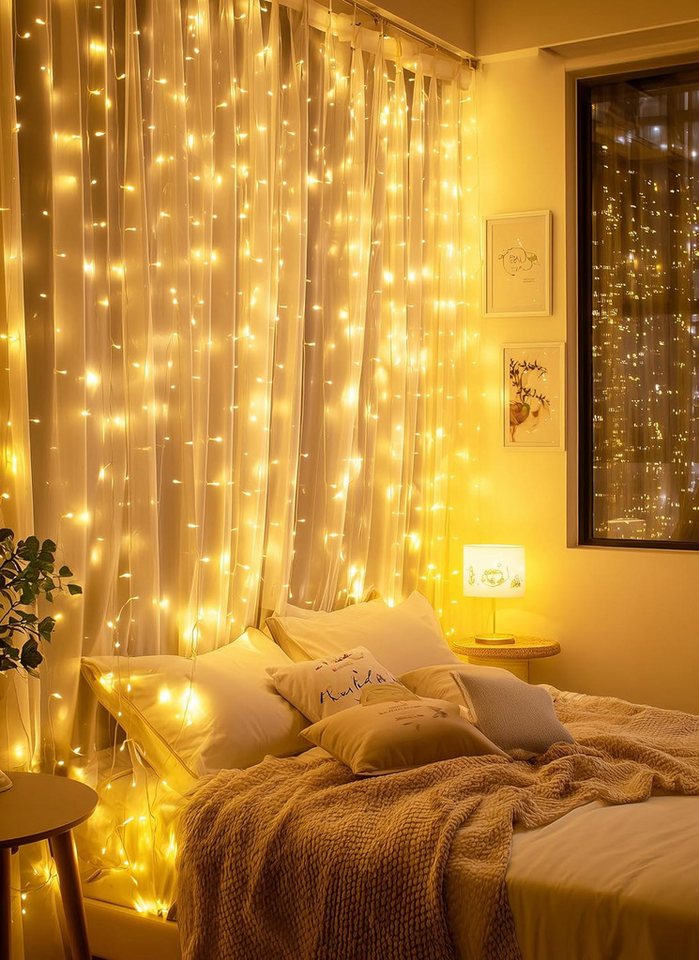 Athlix LED-Lichtervorhang LED Vorhang Lichterkette wasserdicht Weihnachten Fernbedienung, 3m breit - bis zu 3m lang, Innen und Außen – Bild 3 von 5