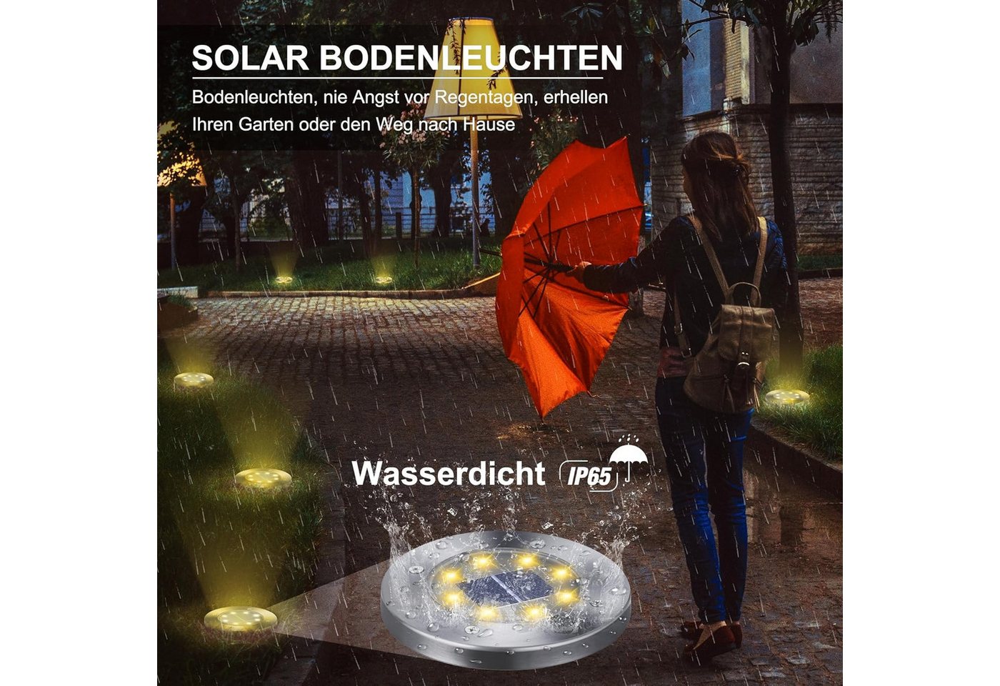 Athlix LED Solarleuchte Solar Bodenleuchten Außen, 8 LED Solarlampen für Garten Solarleuchten, LED fest integriert – Bild 4 von 5