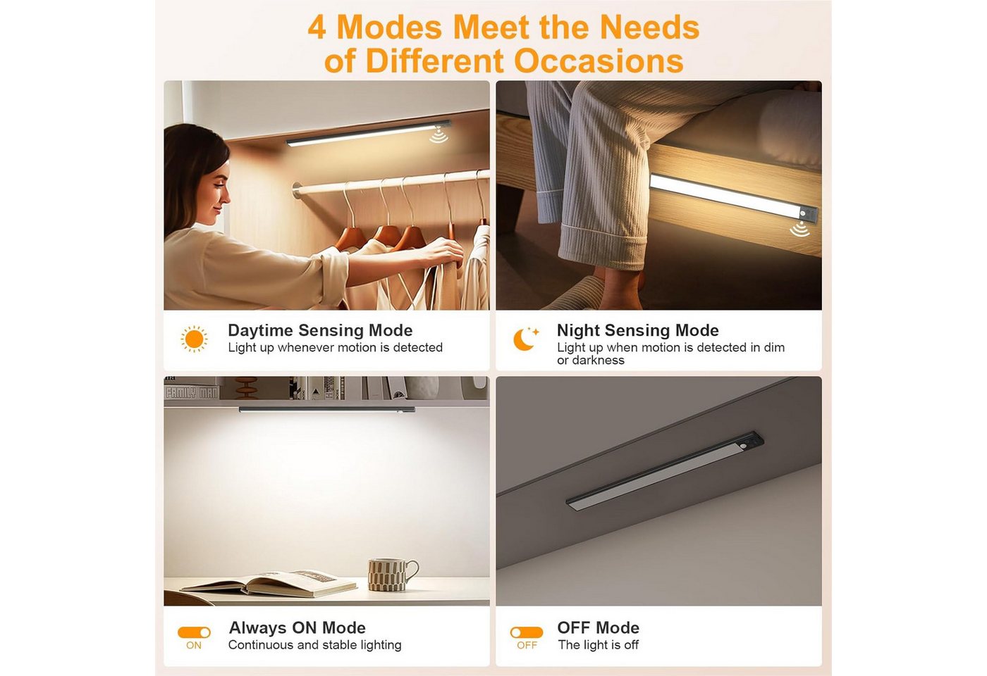 Athlix LED Unterbauleuchte 2er Unterbauleuchte Schrankbeleuchtung Kabellos mit Bewegungsmelder, LED fest integriert, 2 Stück - Warmweiß, Kaltweiß, Neutralweiß – Bild 5 von 5