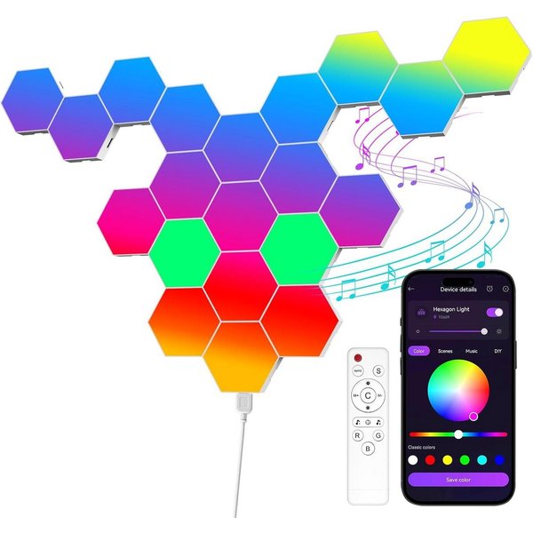 Athlix LED Wandleuchte LED Hexagon Panel Sechseck Wandbeleuchtung RGB Bluetooth, LED fest integriert, Musiksynchronisation, App & Fernbedienung